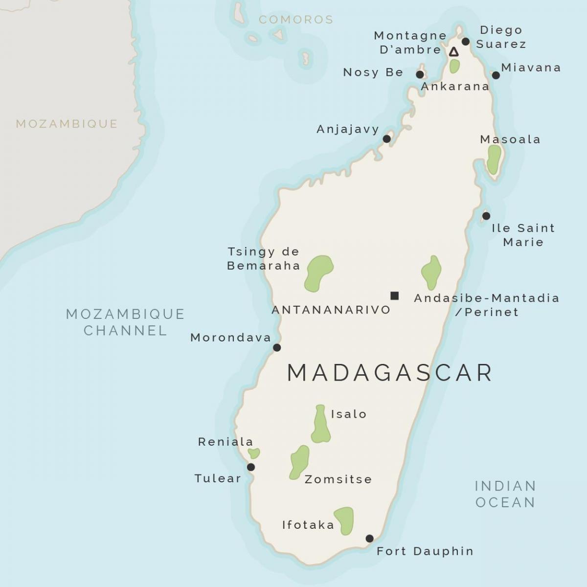 ramani ya Madagascar na visiwa vya jirani