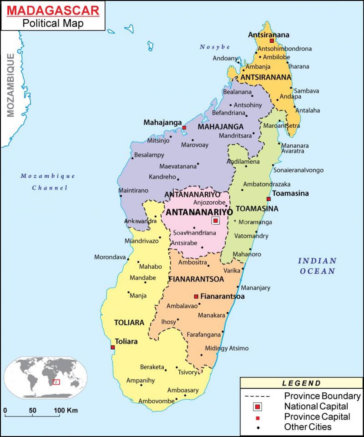 ramani ya kisiasa ramani ya Madagascar