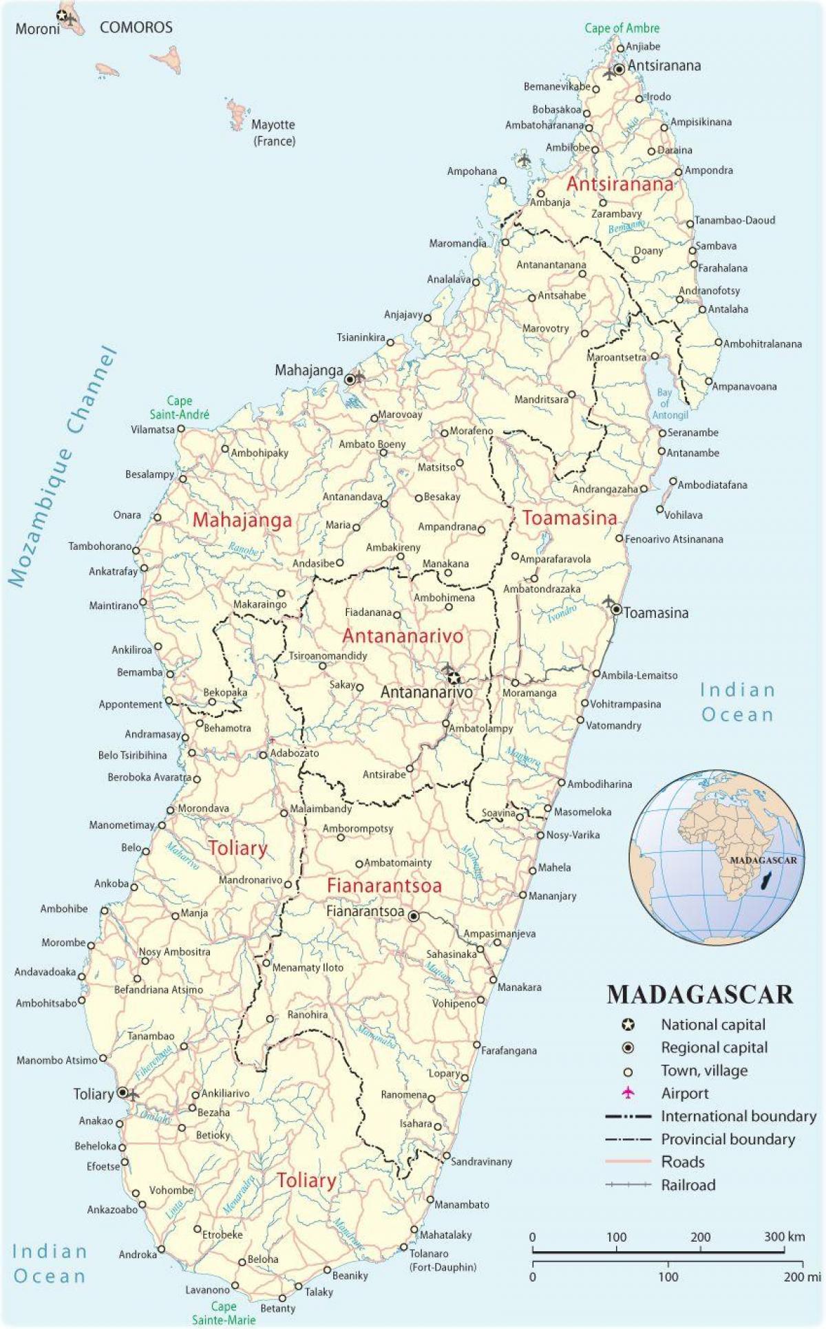 ramani ya Madagascar viwanja vya ndege